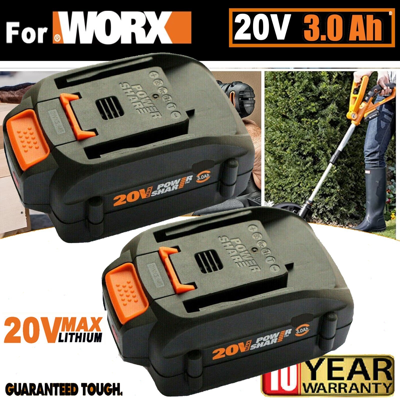 2pack For WORX 20V MAX Extend Lithium Battery 20 Volt WA3520 WA3525 WA3575 WG155 gallery