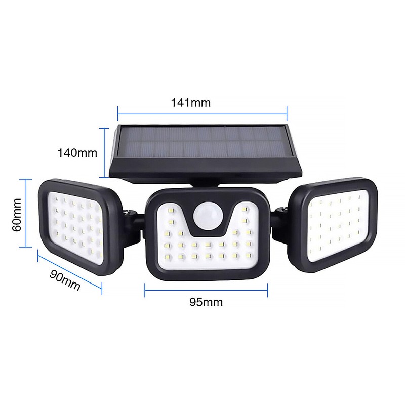 Solar Lamp Security Lights Motion Sensor 3 Head 6000LM Adjustable Flood Lights gallery