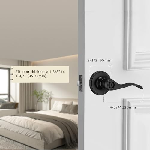 NCL 2 Pack Black Door Handle Interior, Wave Door Lever Door Knob with 2-Privacy gallery