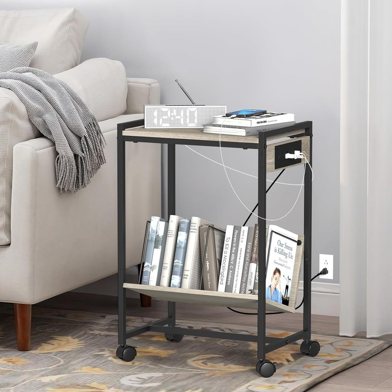 2-Tier Mobile Printer Cart Printer Shelf Charging Station Rolling Printer Table gallery