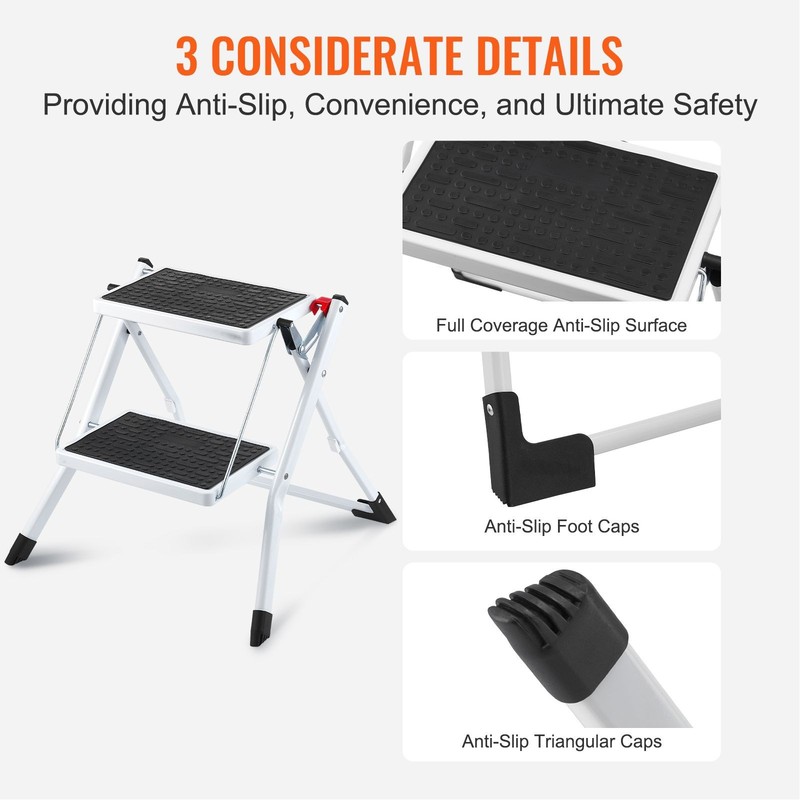 Step Ladder 2-Step 330lbs Capacity, Ergonomic Folding Steel Step Stool gallery