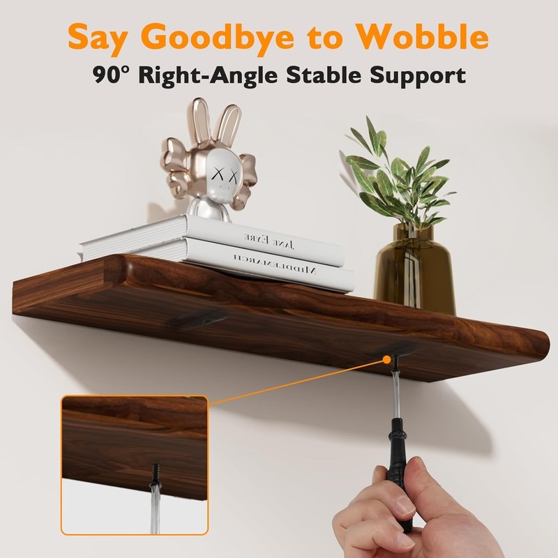 24in Solid Wood Live Edge Floating Shelves Rustic Wall Shelf Set Walnut gallery