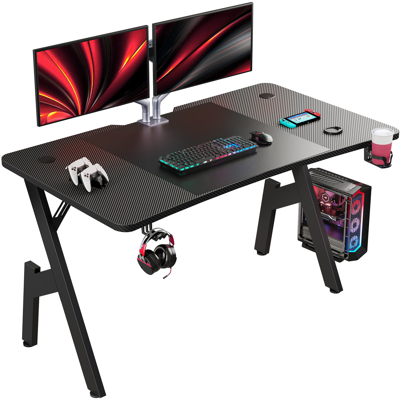55 inch Computer Desk with Headphone Hook & Cup Holder, Ergonomic Gaming Table gallery