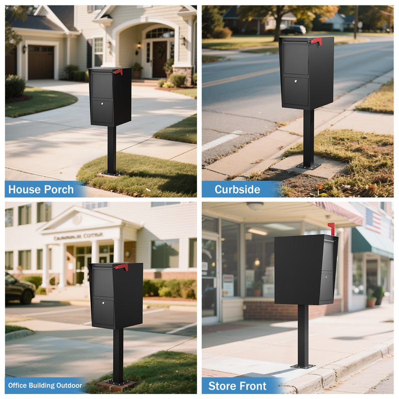 Curbside Locking Mailbox for Packages, Street Large Mailbox Post Mount - Black gallery