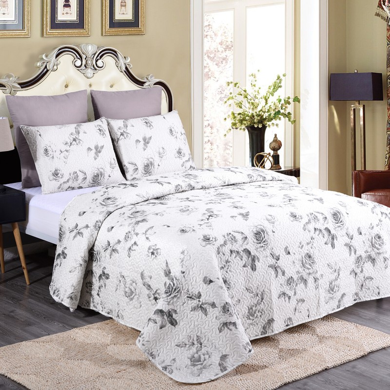 3-Piece Reversible Floral Printed Patchwork Bedspread Quilt Set Bed Coverlet gallery