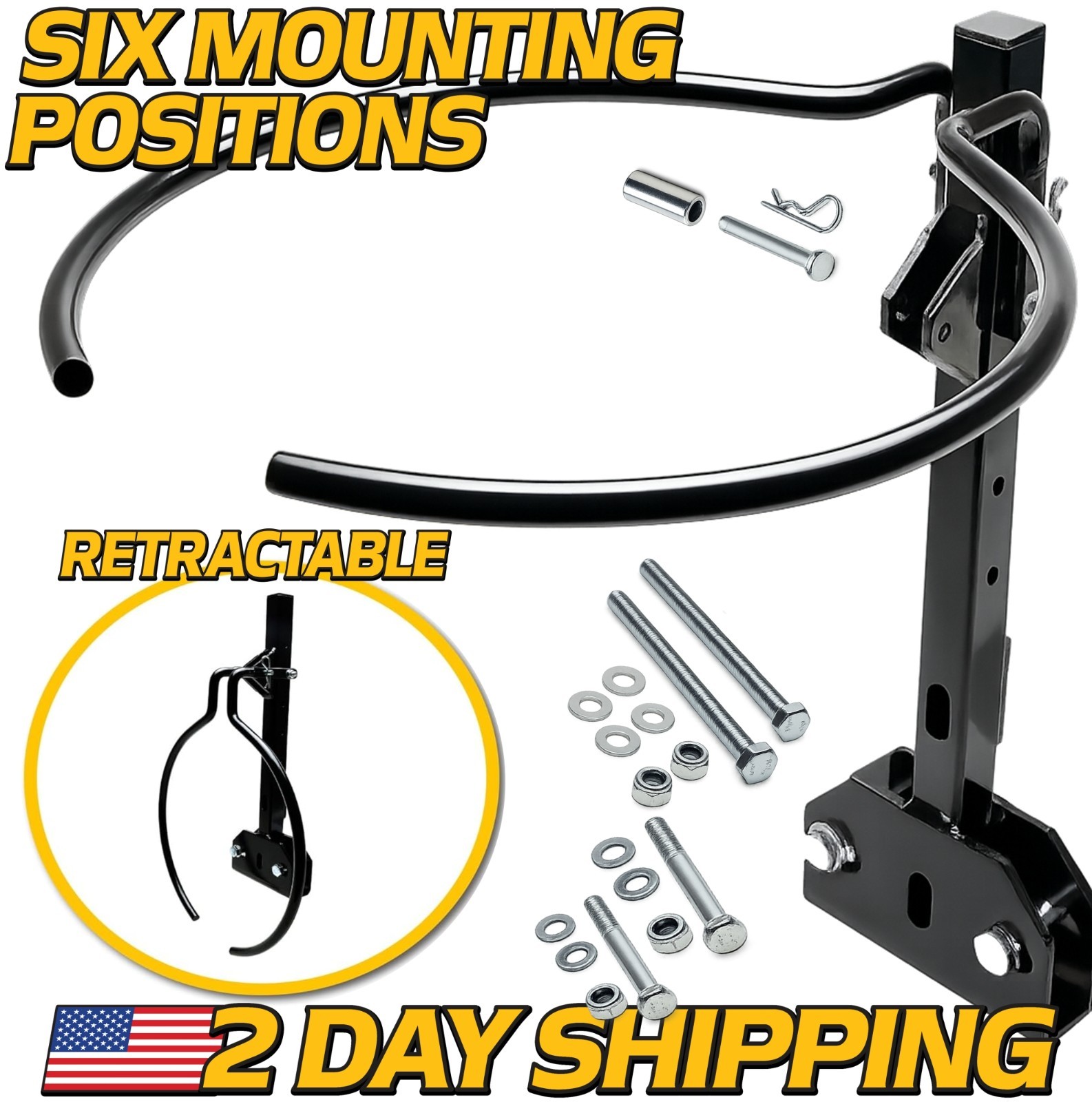 Golf Cart Retractable Bucket Holder 6-Way Clamp-On Steel No Drill Frame Mount gallery