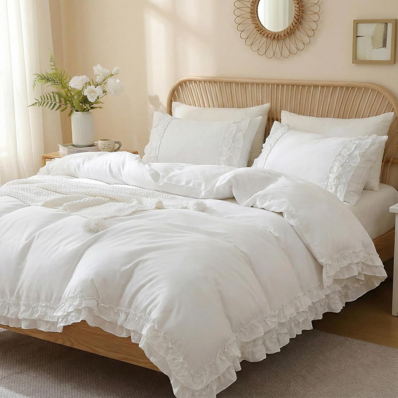 100% Cotton Ruffled Queen Comforter Set - White Farmhouse Chic gallery