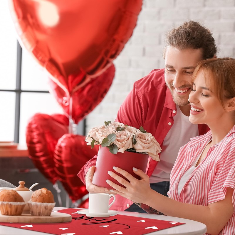 Valentine’s Day Table Placemats Decorations,12 x 18 Inch Red 18"L x 12"W, gallery