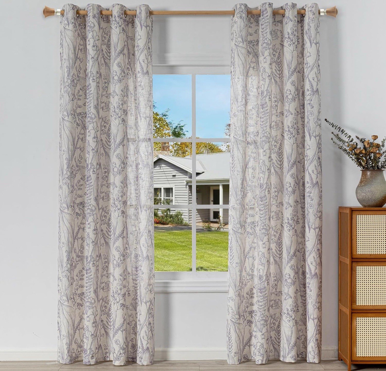 2 PackPurple Floral Curtains Textured Light Filtering Linen Curtain 54 In X 63in gallery
