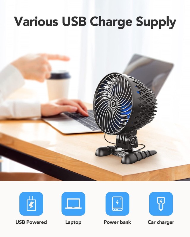 USB Desktop Small Fan, Stepless Speed Adjustment with Desk Black Blue gallery