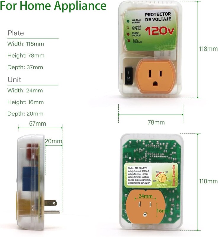 120V US Plug Surge Voltage Protector Power Sockets Refrigerator Appliance Home gallery