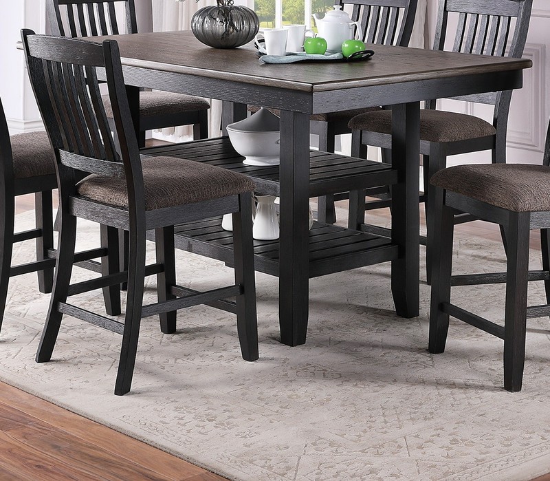 Transitional Dining Room 7pc Set Dark Coffee Rubberwood Counter Height Dining gallery