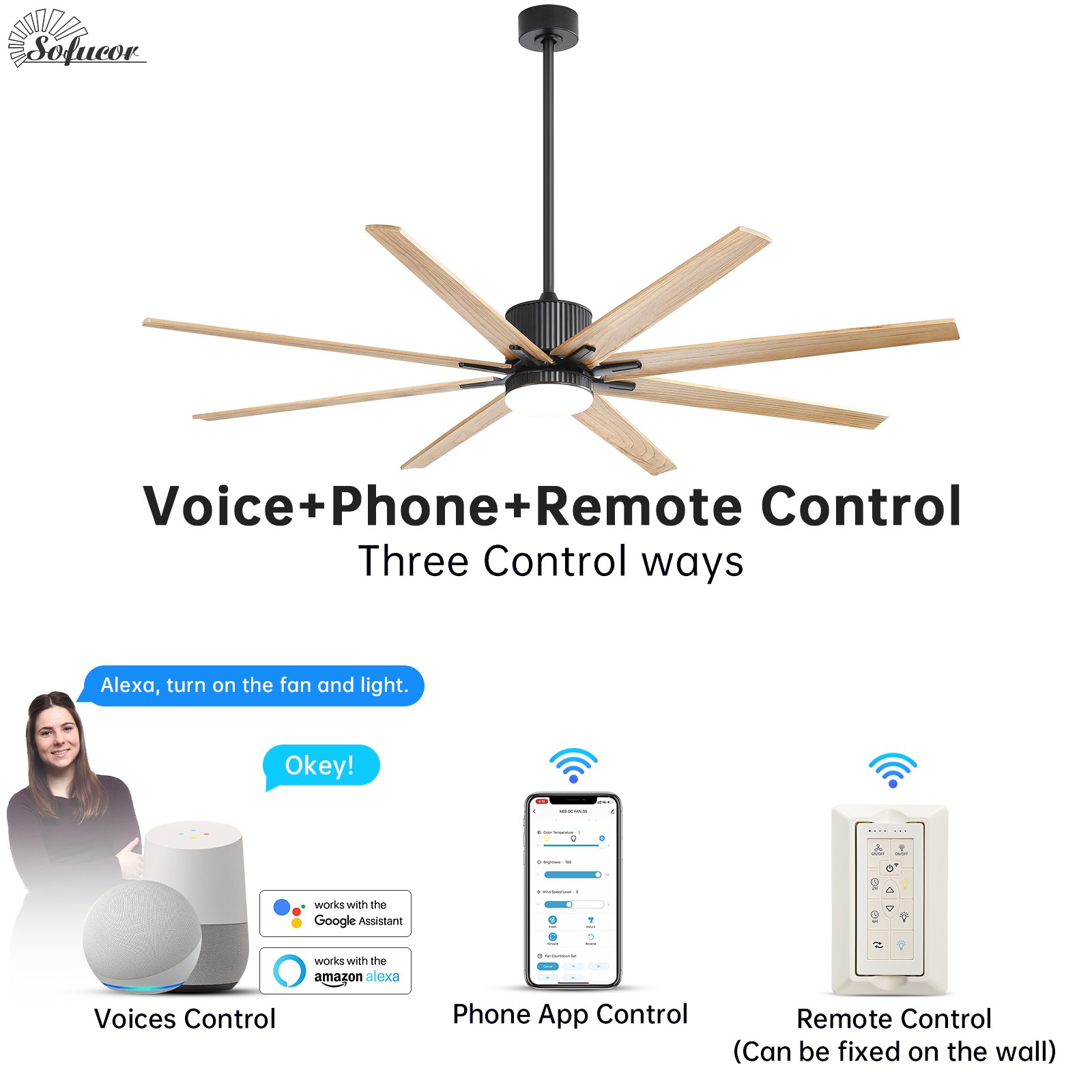 76in Solid Wood Ceiling Fan With Smart APP & Remote Control for Farmhouse Indoor gallery