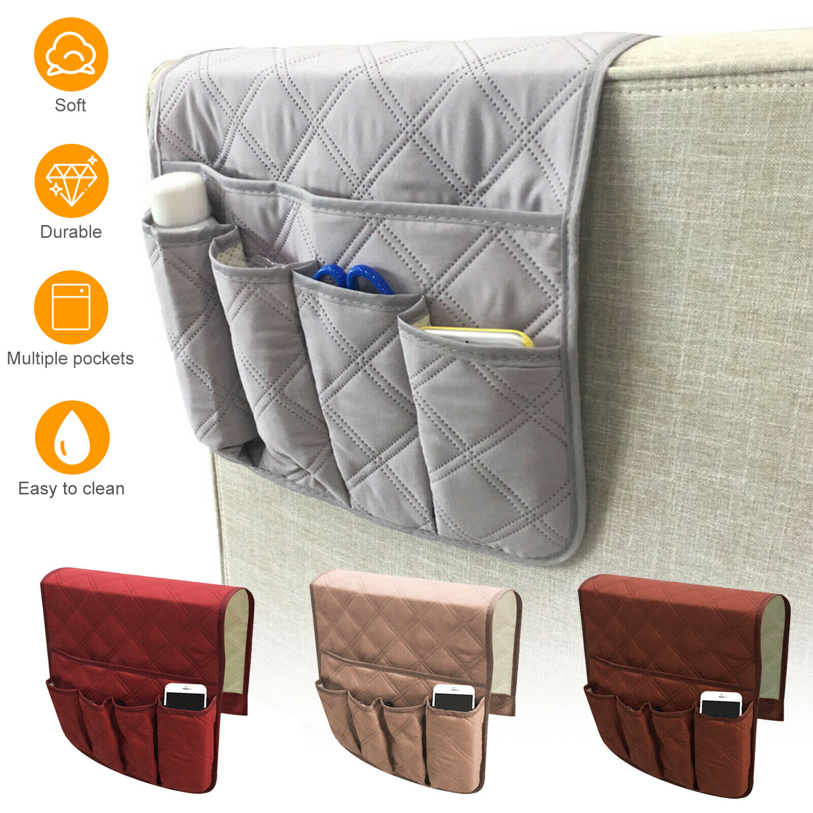 TV Remote Control Organizer Holder for Sofa Recliner Chair Arm Rest 5 Pocket Bag gallery