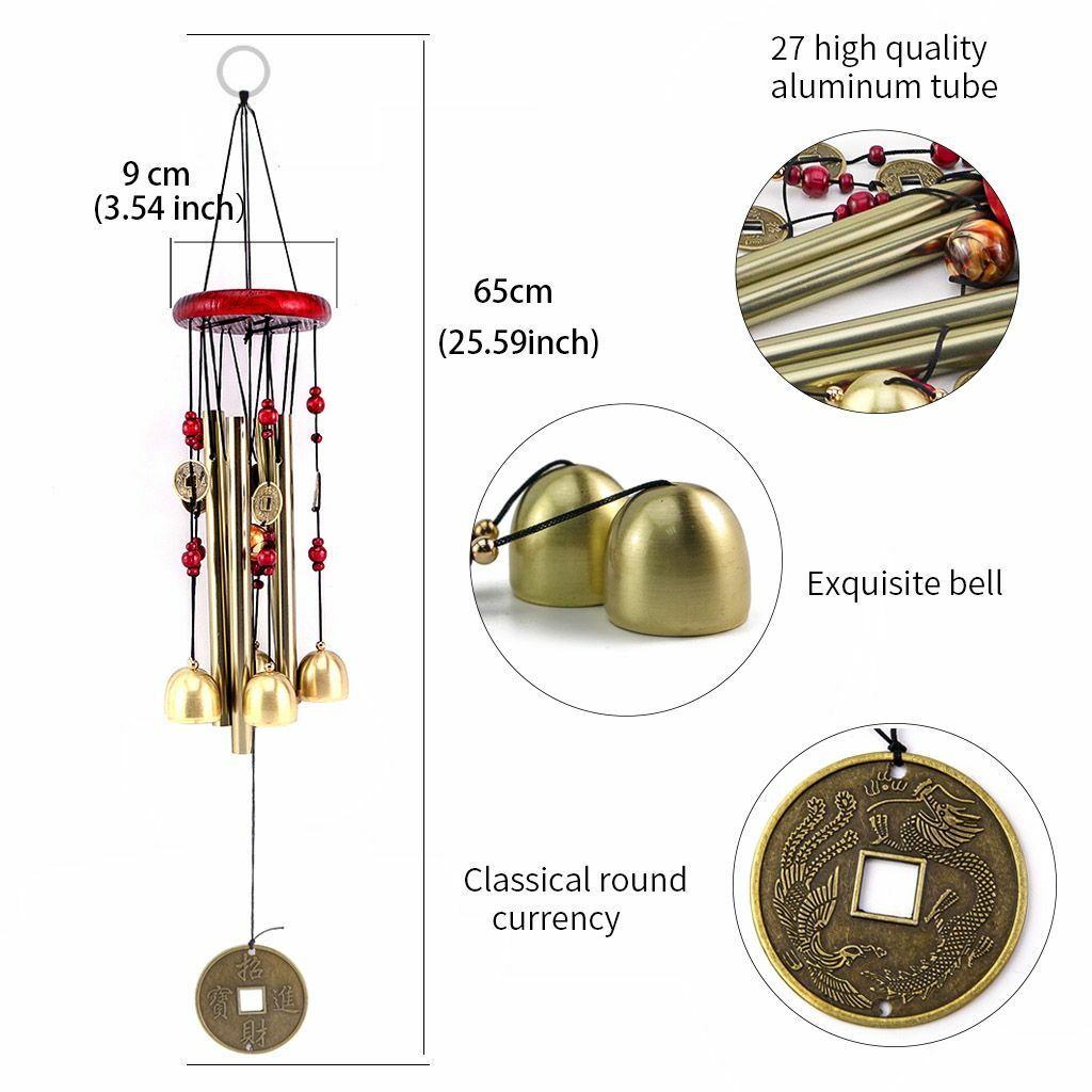 Large Wind Chimes 4 Tube 5 Bells Copper Church Bell Outdoor Garden Decor USA gallery