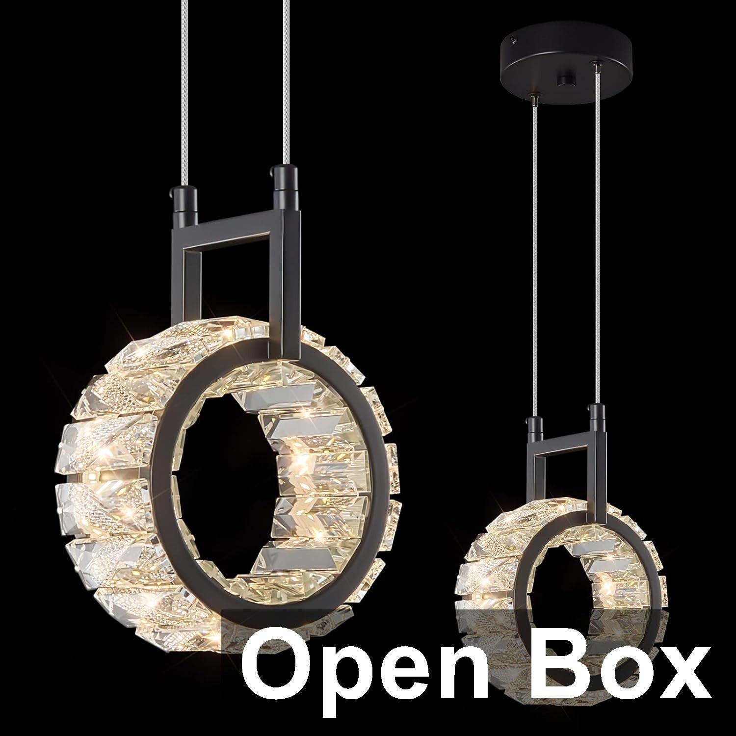 Kitchen Island Mini Light Fixture Modern Led Crystal Pendant Light Black Round gallery