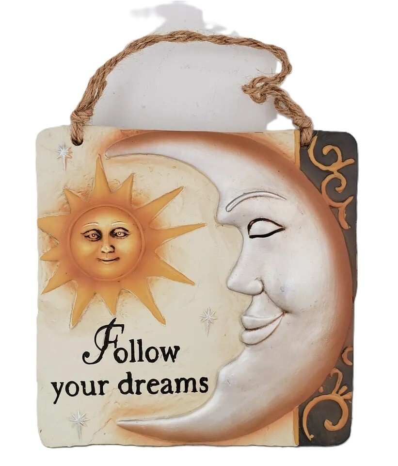 Sun Moon & Stars Ceramic Hanging Wall Plaque 5 Inch Follow Your Dreams Ganz New gallery
