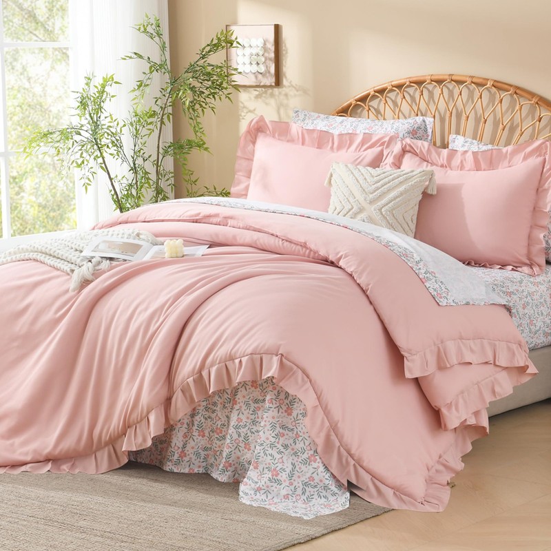 Full Size Comforter Sets - 7 Pieces Ruffle Full(79*90in), Blush gallery