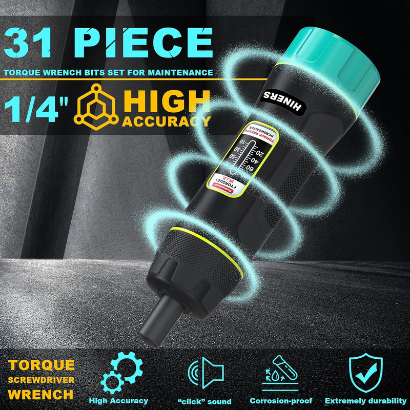 31 Piece Torque Screwdriver Driver Set 1/4" 10-80 Inch Pounds lbs 30pcs S2 Bits gallery
