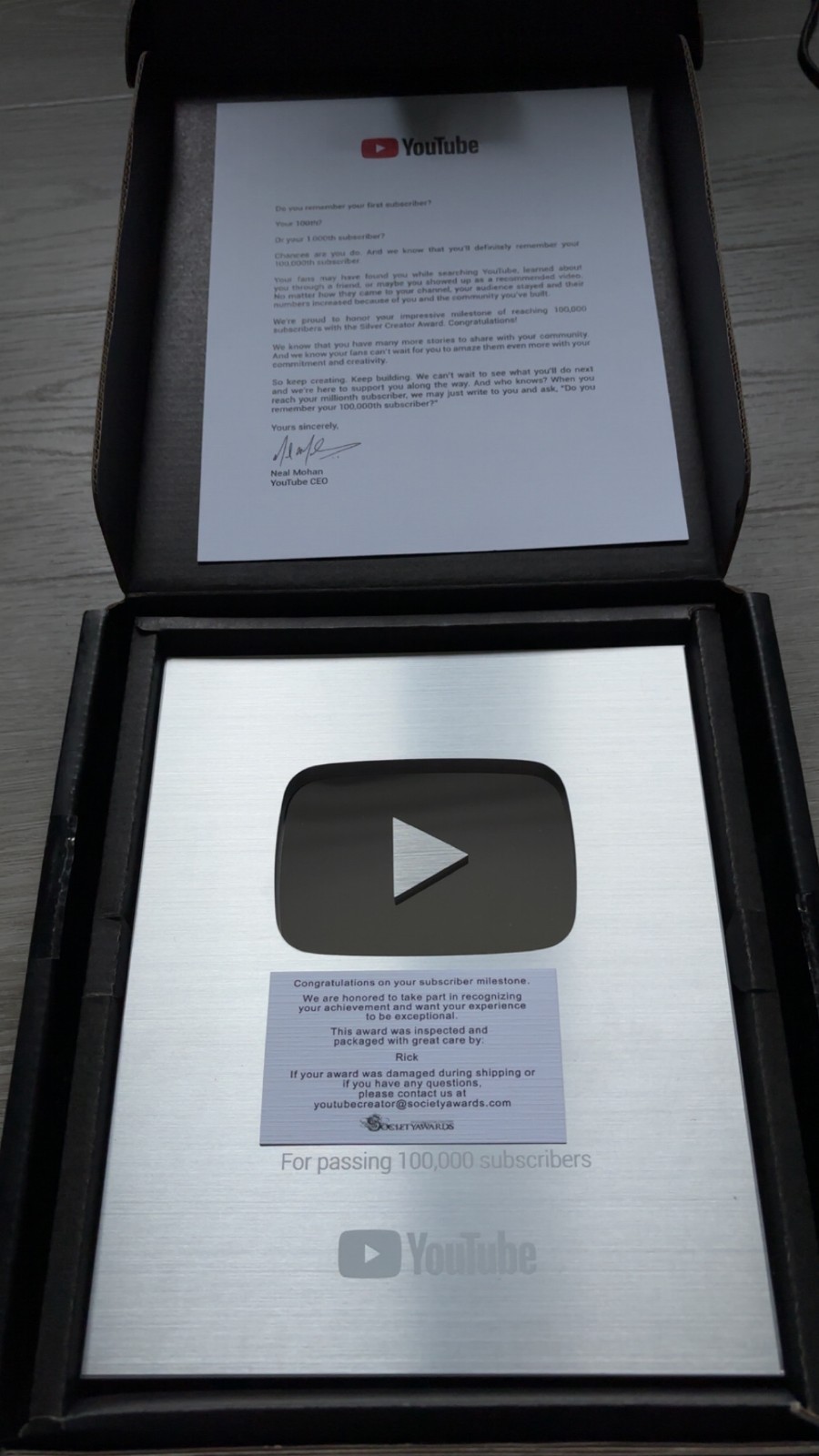 Genuine YouTube Creator Award – Silver Play Button Plaque (IN STOCK) gallery