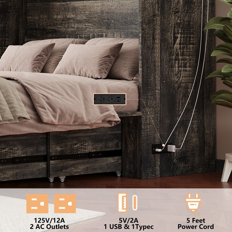 Queen Murphy Bed with Charging Station,Farmhouse Murphy Cabinet Bed w/Drawer gallery