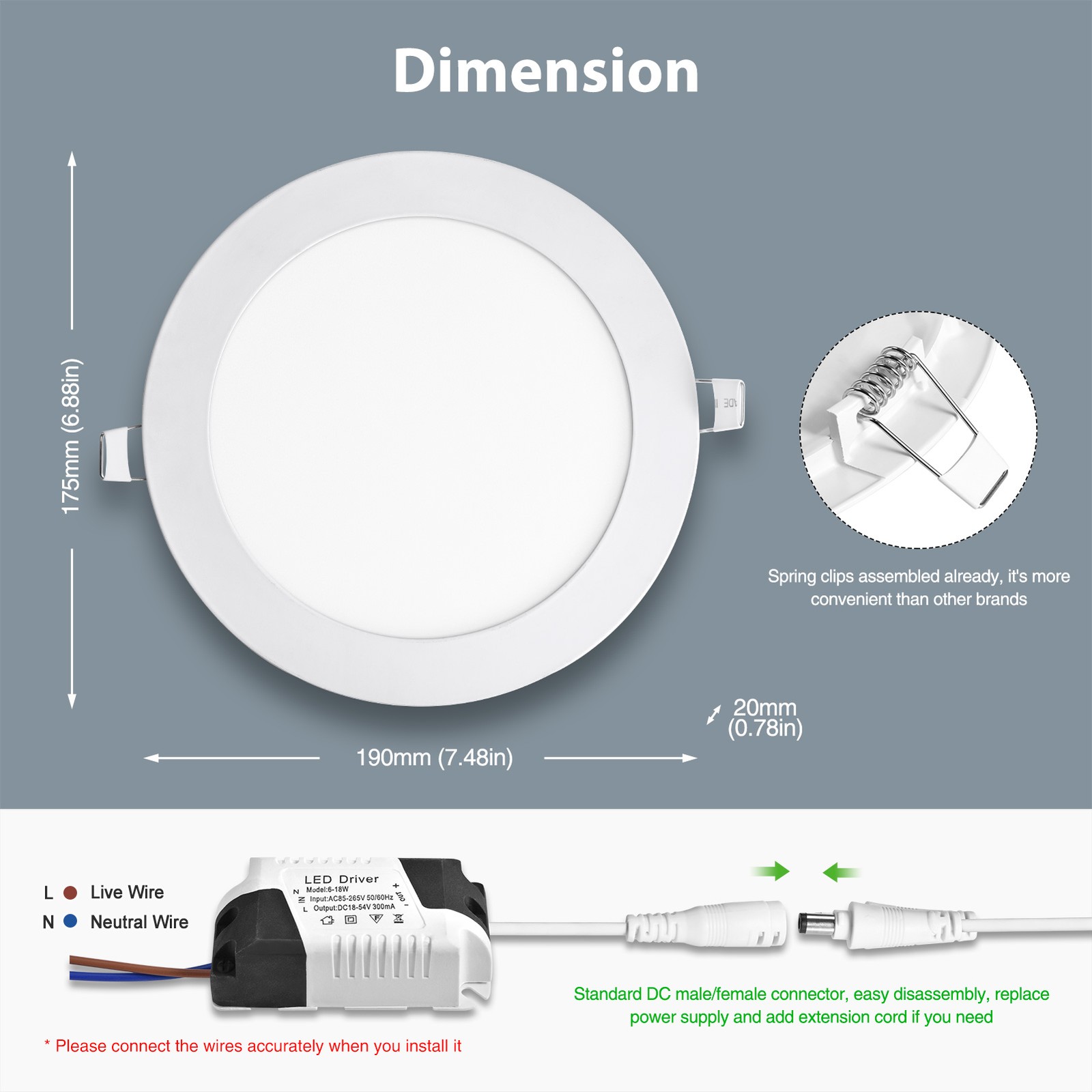 7Inch LED Ceiling Lights Ultra-Thin Recessed Retrofits Kit 6000K Daylight 15W gallery