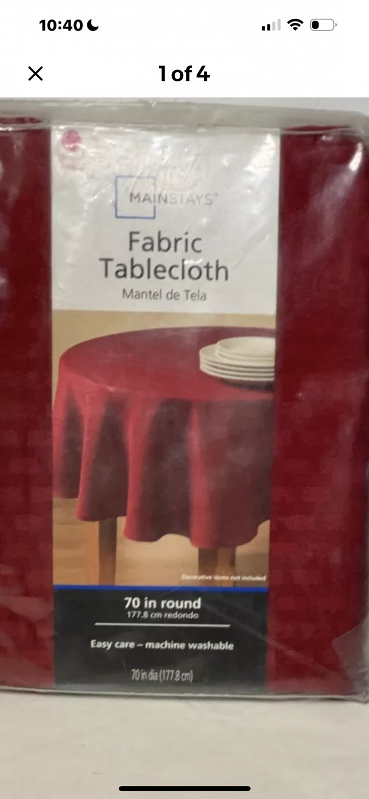 Mainstays Tablecloth Round Red 70" Diameter Fabric Sedona Fits 41-49" Table Size gallery