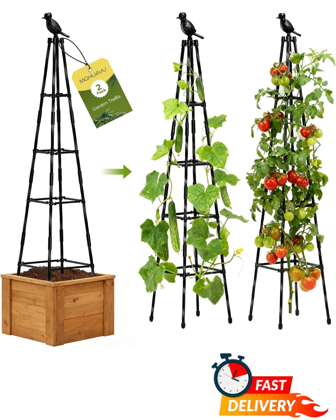 2 Pack 65in Garden Trellis Obelisk Rustproof Adjustable Vine Support Indoor Outd gallery