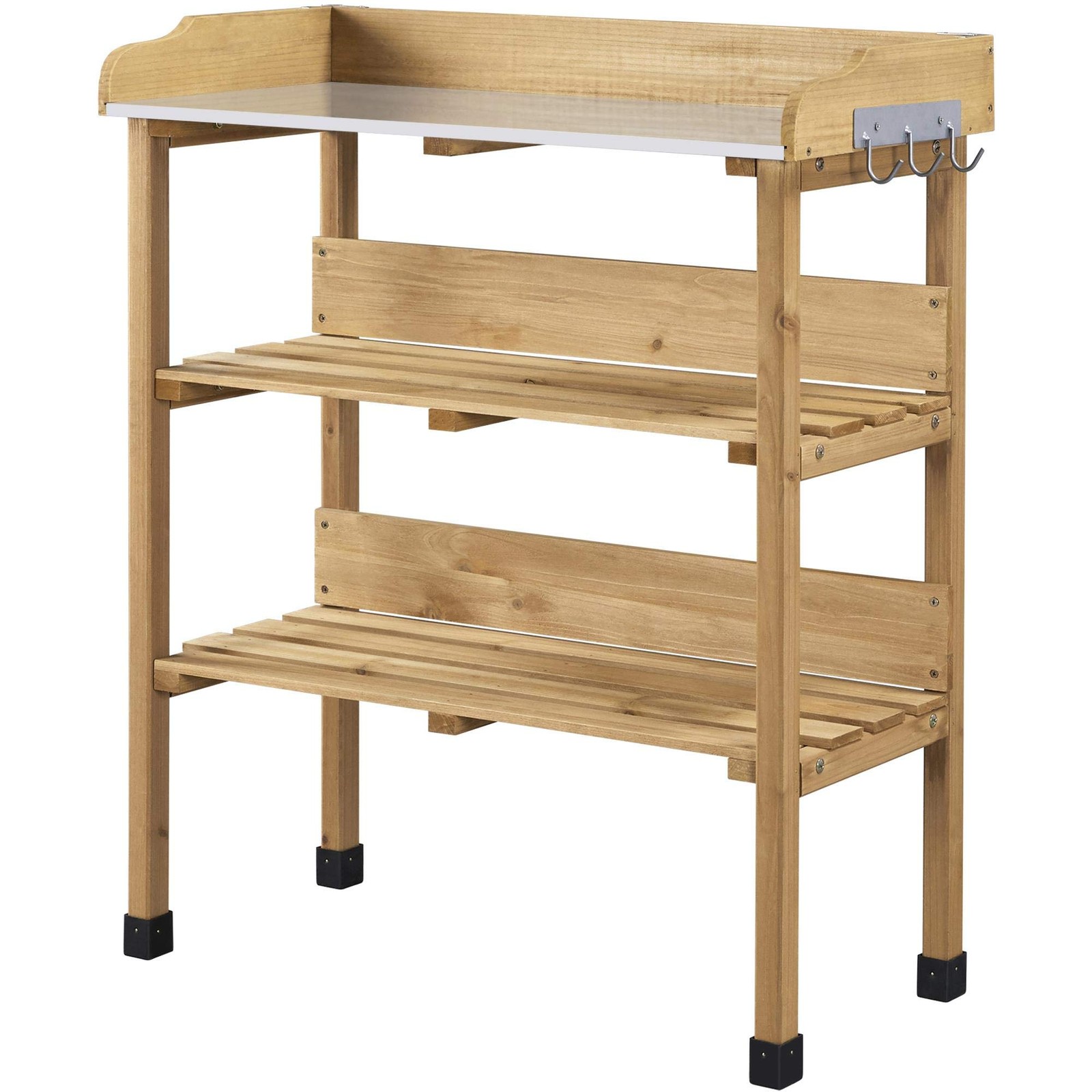 Potting Bench Table w/Metal Tabletop, Fir Wood Workstation w/3 Tier Shelves gallery