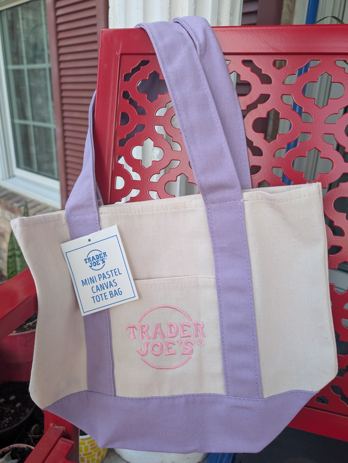 TRADER JOE'S ~ Mini Pastel Canvas Tote Bag { PURPLE } gallery