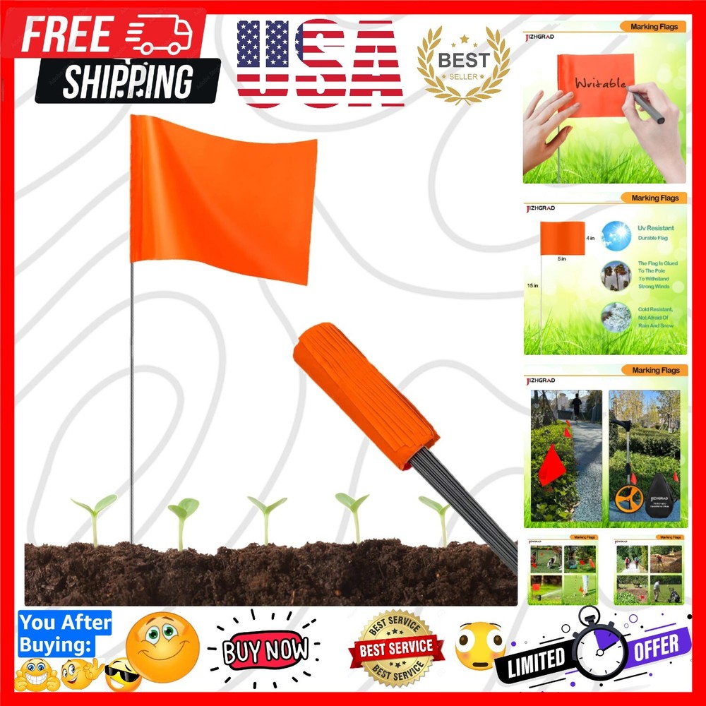 Marking Flags 50 count - 15X4X5 Inch Color Flags for Lawn, Survey, Irrigation