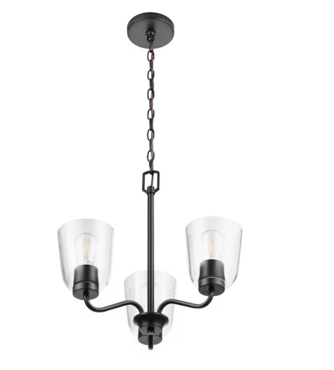 Project Source Traywick 3-Light Chandelier Matte Black Clear Glass Open Box gallery