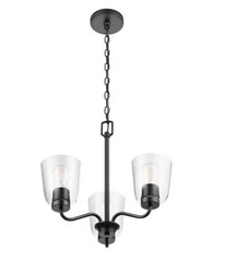 Project Source Traywick 3-Light Chandelier Matte Black Clear Glass Open Box
