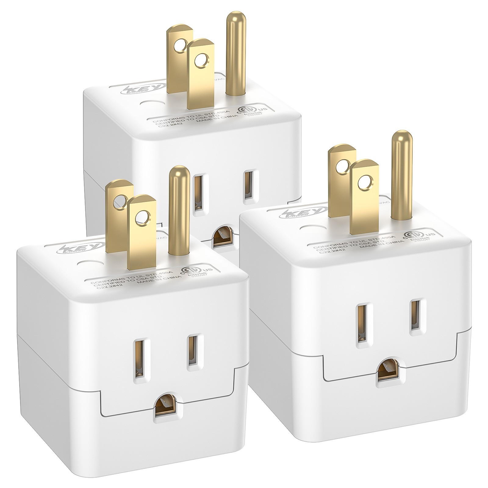 3-Pack Grounded Wall Outlet Adapter,2Prong/3 Prong Compatible Adapter,ETL Listed gallery