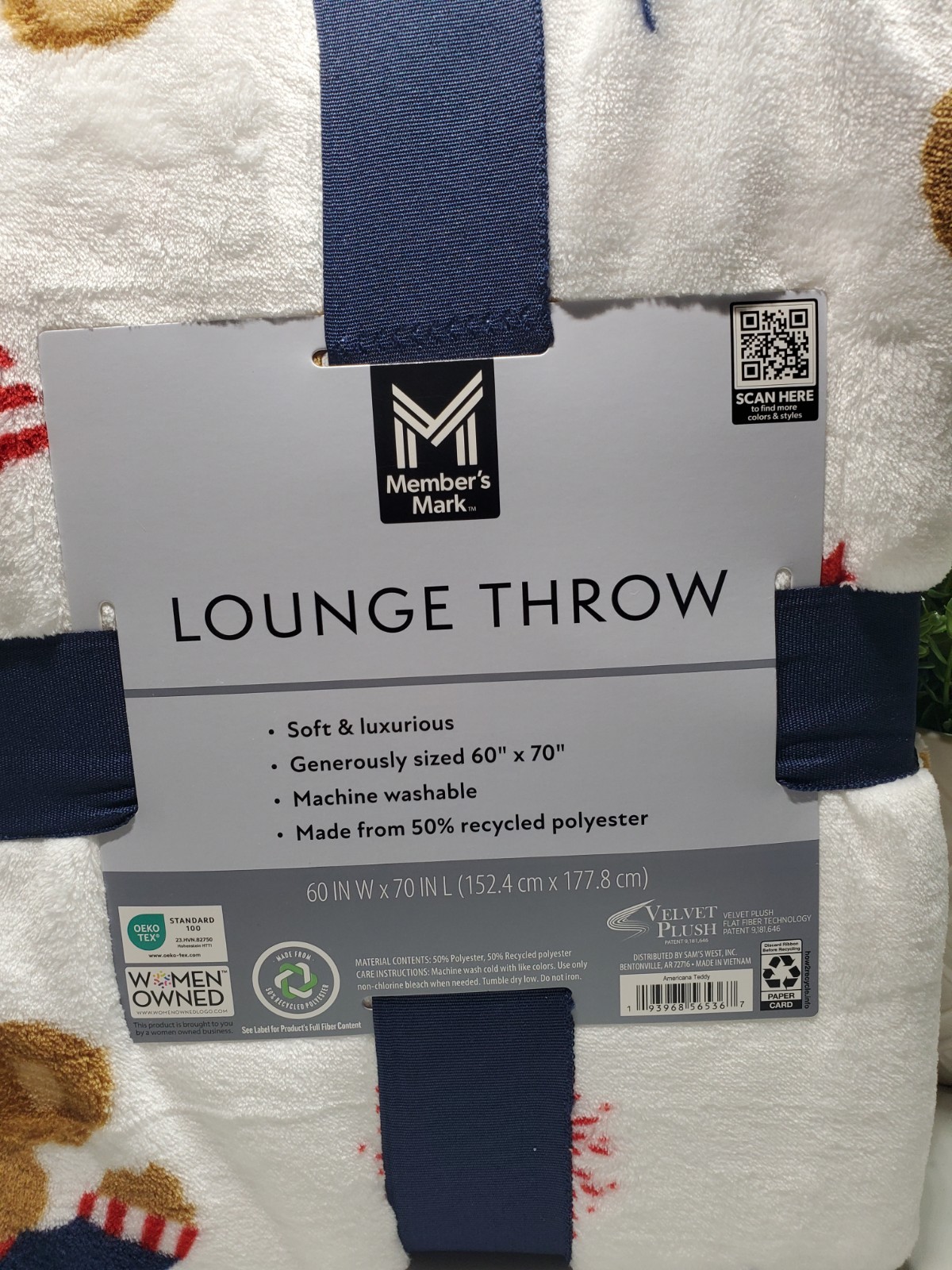 Member's Mark Red, White & Blue Lounge Throw 60" x 70" Americana Teddy 💘🤍💙NEW gallery