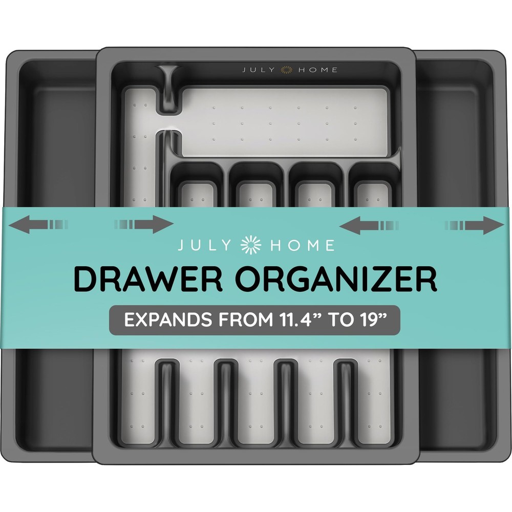JULY HOME Expandable Kitchen Drawer Organizer - Plastic 10"L x 10"W, Black