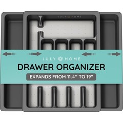 JULY HOME Expandable Kitchen Drawer Organizer – Plastic 10″L x 10″W, Black