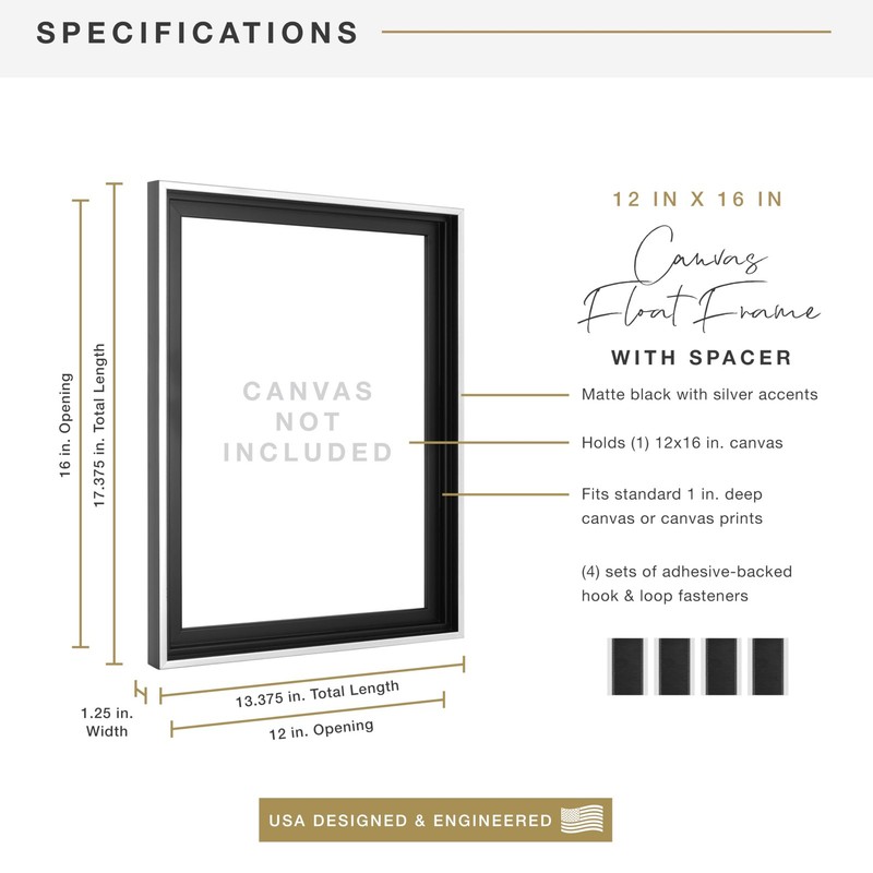 Black Silver Float Frame 12x16, Canvas Hanging Display, Adhesive Back gallery