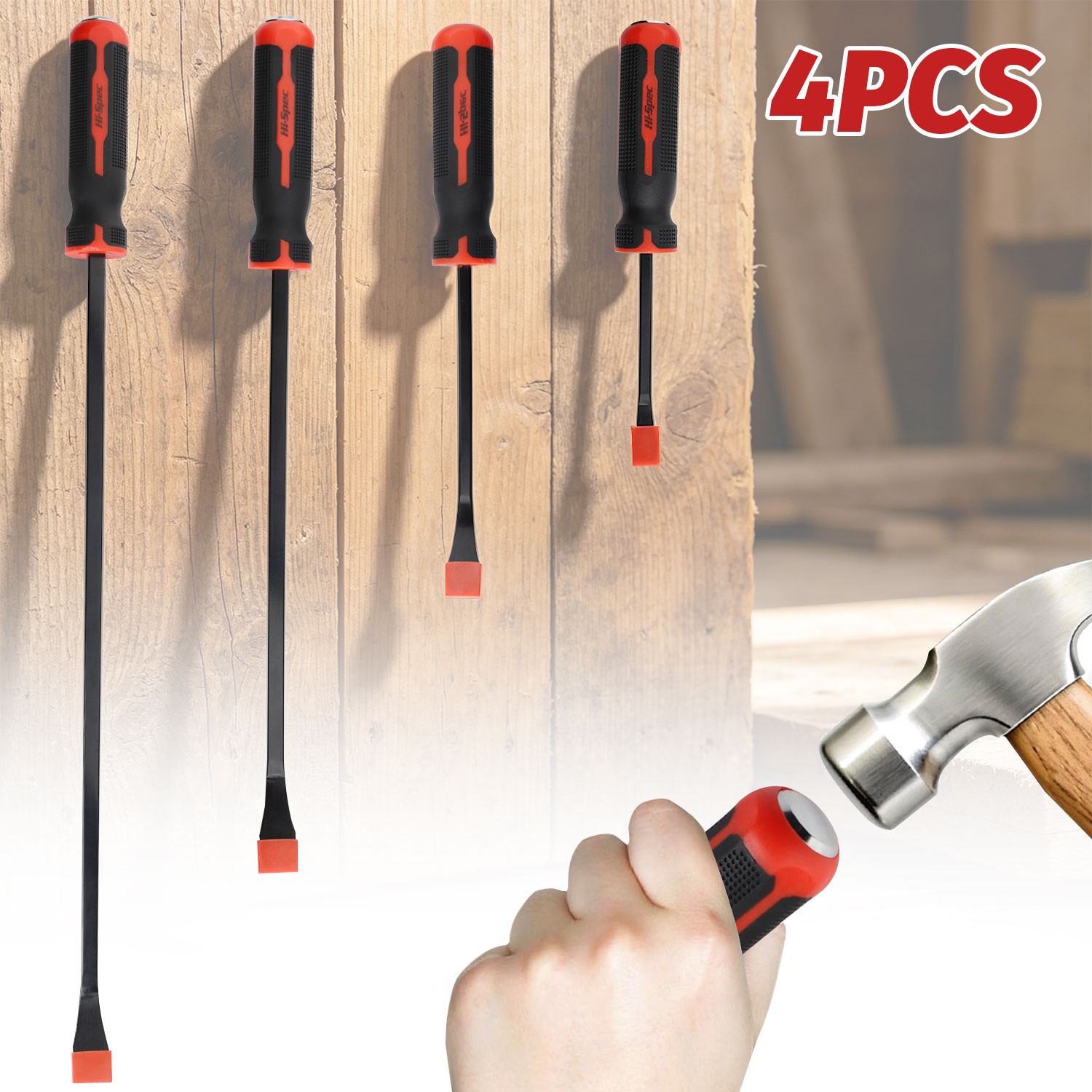 4Pcs USA Hard Cap Straight Pry Bar Set w/ 8", 12",18" & 24" Heavy Duty Pry Bars gallery