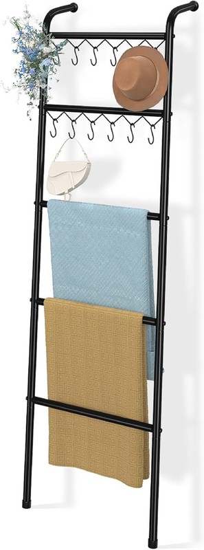 Versatile 79-Inch Blanket Ladder - 5 Tier Metal Rack with 12 Hooks for Any Room gallery