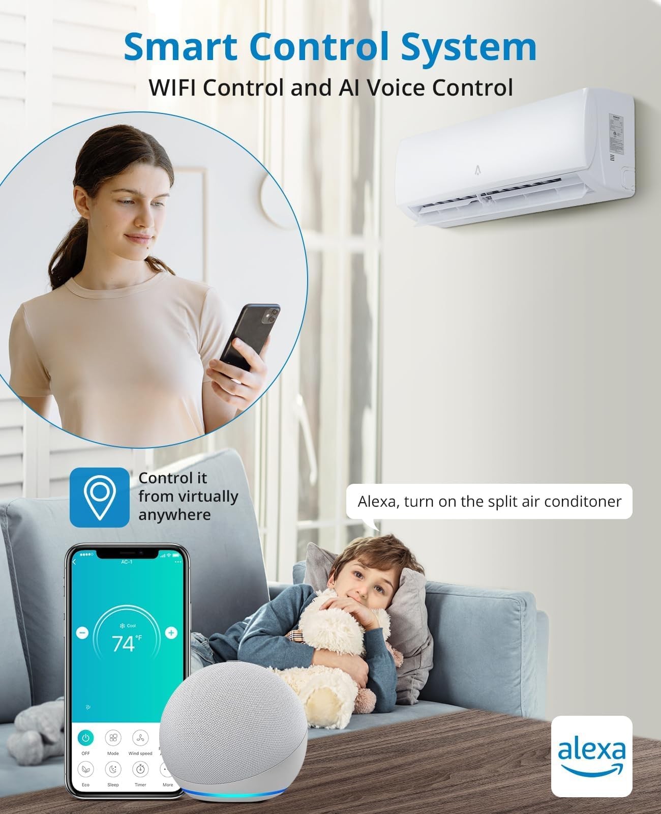 Garvee S071Q7WFAR32 9000 BTU Mini Split Air Conditioner& Heater,WiFi Enabled, gallery