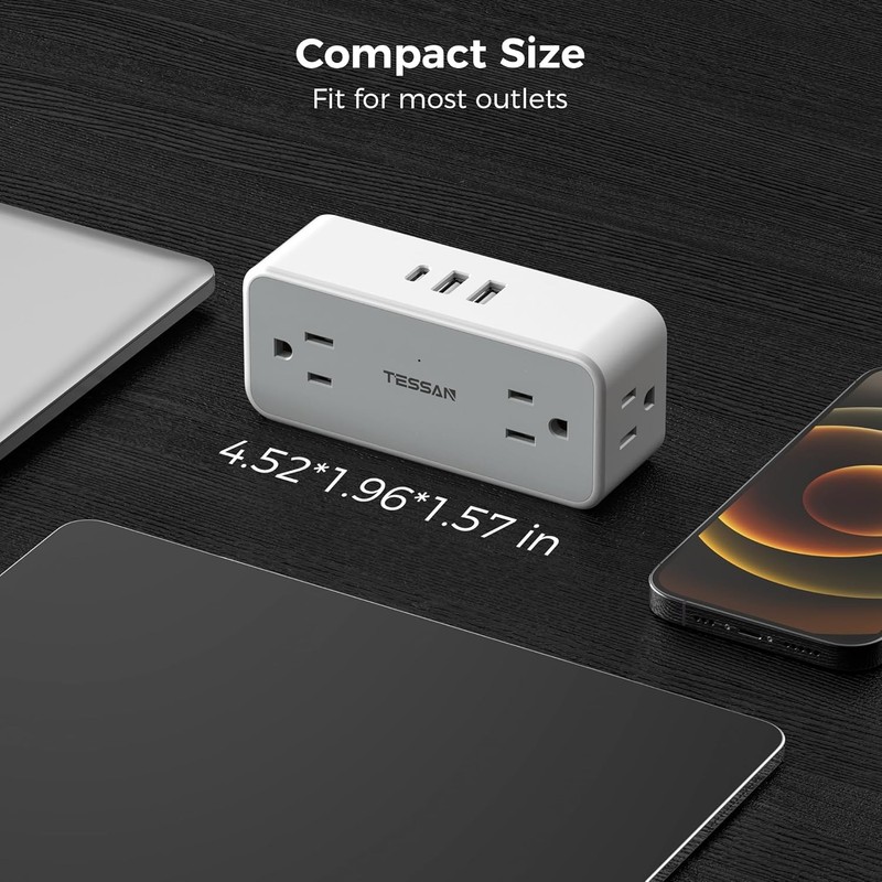 4 Wall Outlet Extender with 3 USB Charger(1 USB C) Surge Protector Plug Expander gallery