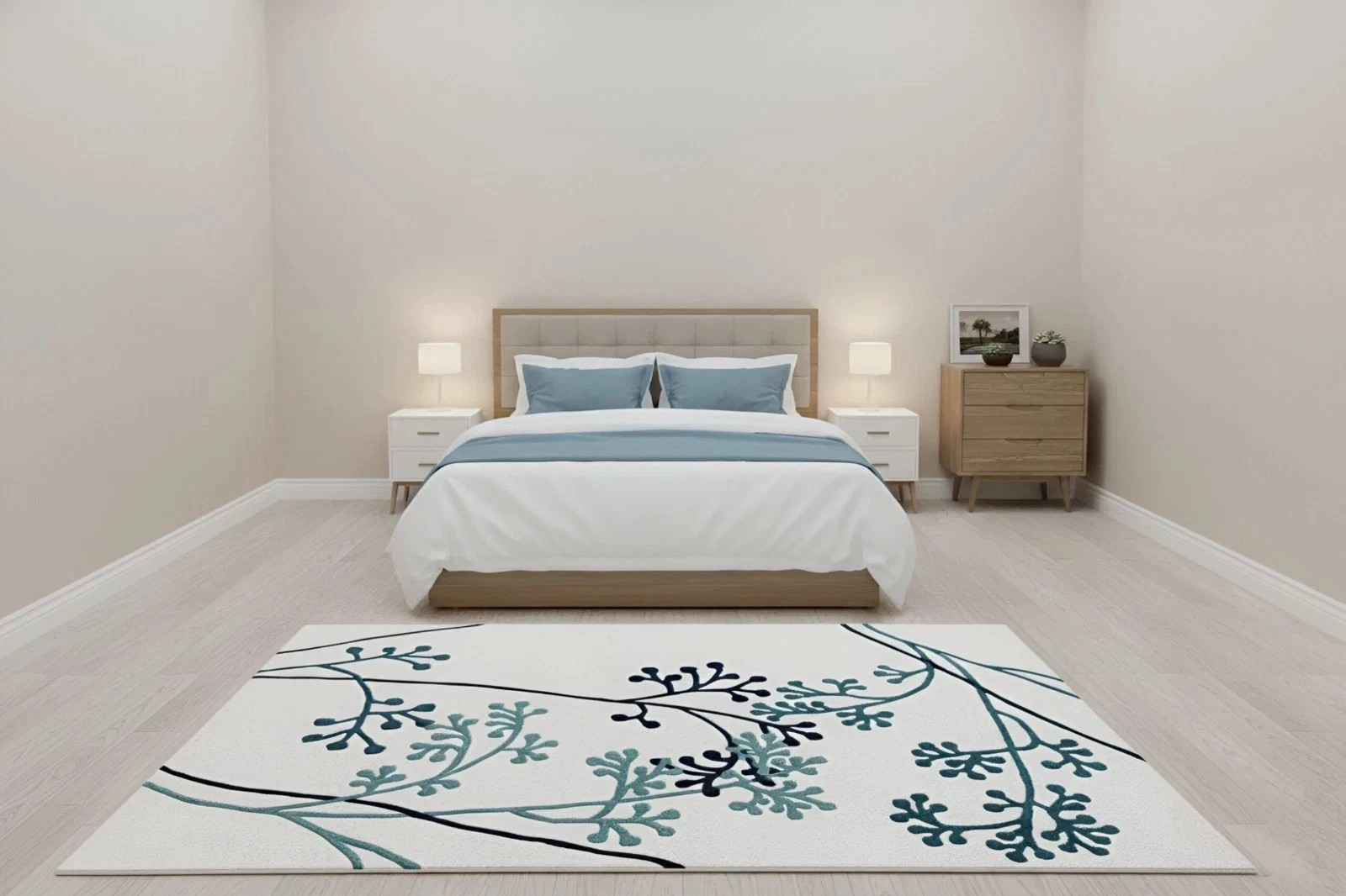 Hand Tufted Modern Beige Wool & Viscose Area Rug Handmade Carpet for Home Decor gallery