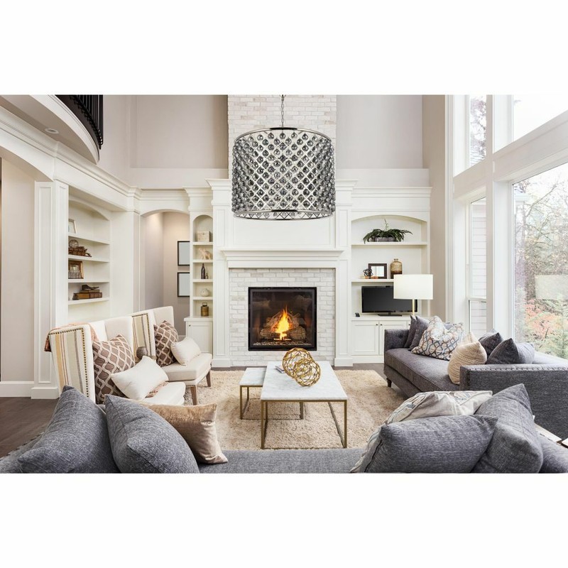 Large Chandelier Ceiling Light Fixture Silver Crystal Balls Polished Nickel 35" gallery