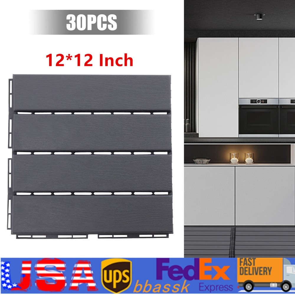 12"x12" Interlocking Deck Tiles, 30 Pack Outdoor Patio Floor Tiles Dark Gray