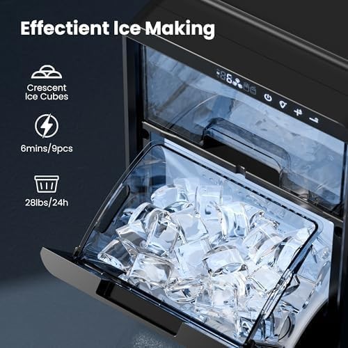 Electactic Crescent Luna Ice Maker - 28Lbs/24H, 16 Cubes in 6 Mins, Office, RV gallery