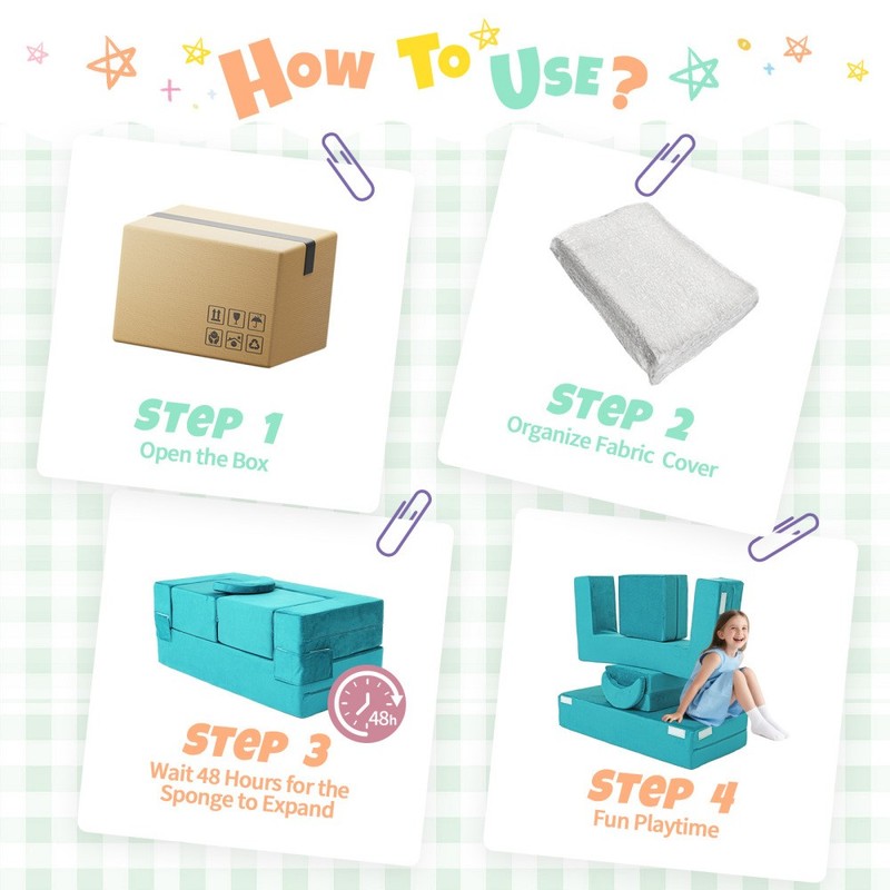 Kids Modular Play Couch, Foldable Velvet Foam Sofa & Convertible Toddler Fort gallery