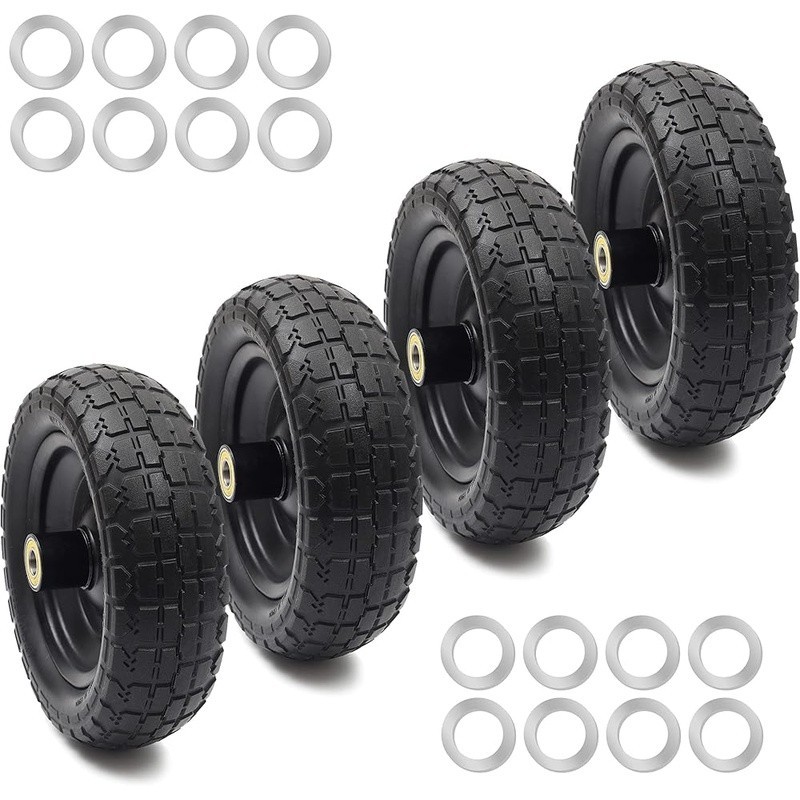 Flat-Free Solid Polyurethane Tires Garden Cart Replacement 10 Inch 4-Pack New gallery