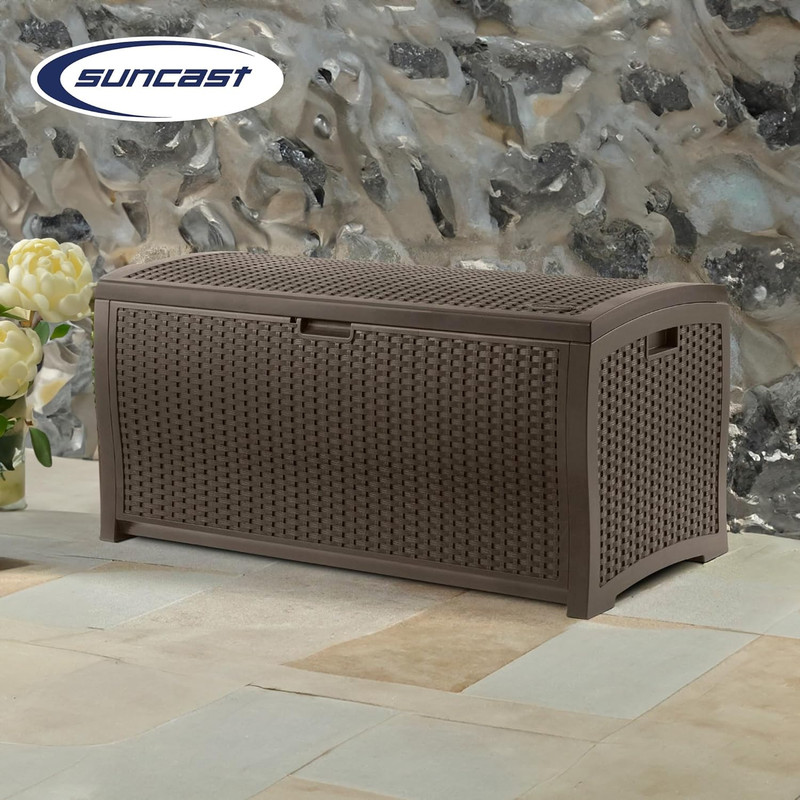 99 Gallon Plastic Wicker Deck Box Container Storage for Garden, Garage, Home, Po gallery