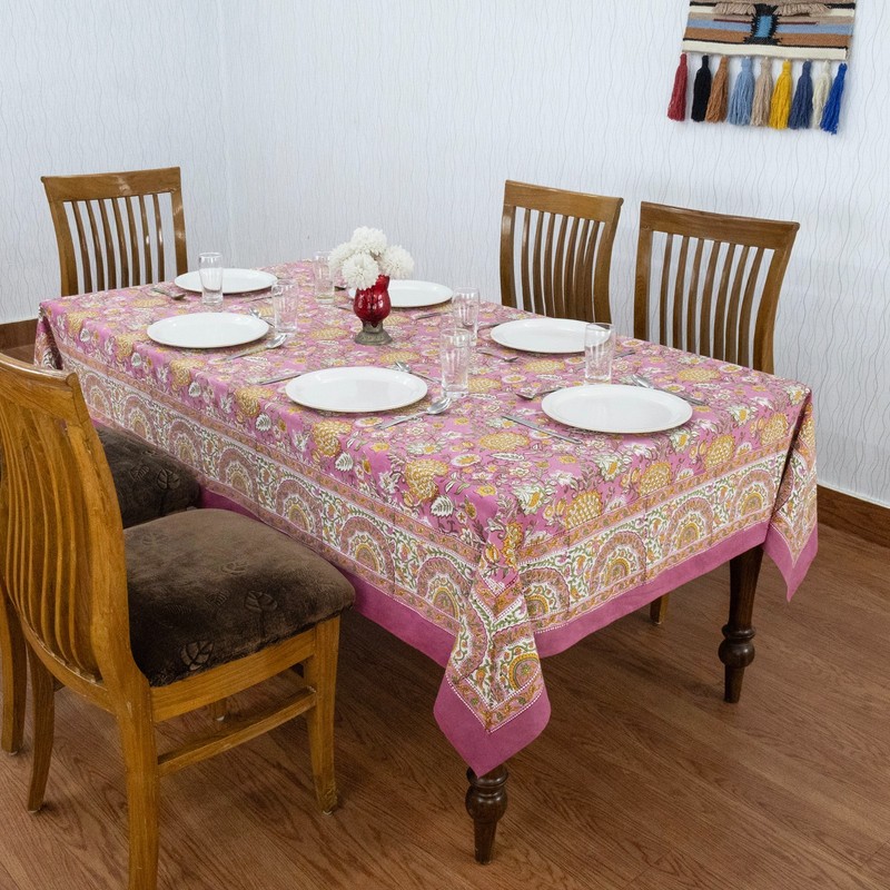 Hand Block Printed Tablecloth Cotton Table Cover Gift for Her Dining Tablecloth gallery